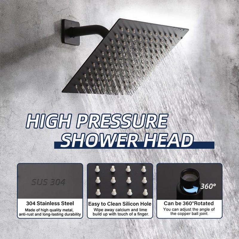 POP SANITARYWARE Matte Black Shower Faucet Set with Tub Spout Bathroom Rainfall 8 Inch Shower Head System with Handheld Single Handle Shower Trim Kit with Valve - Image 3